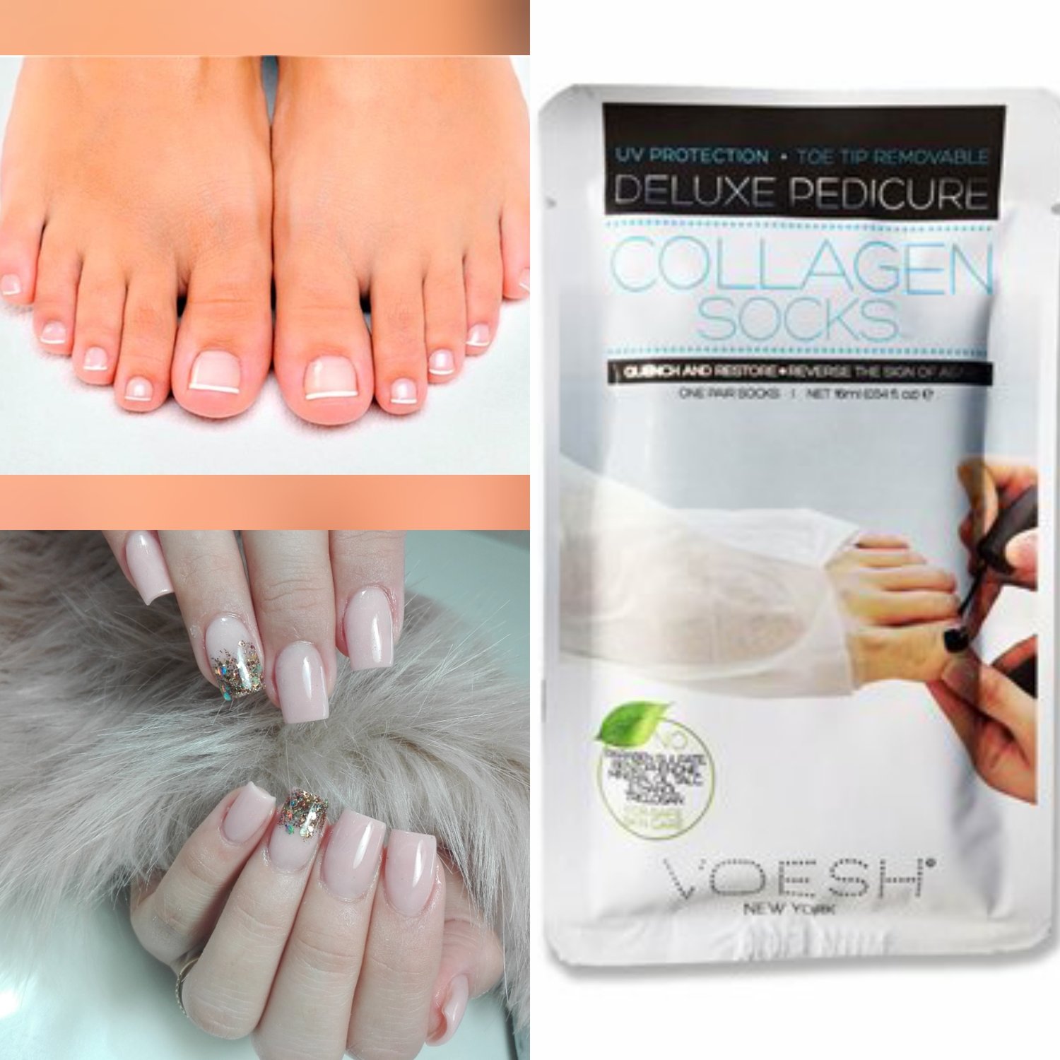Esculpidas en No Polish + Pedicure con esmaltado regular + Medias de colágeno