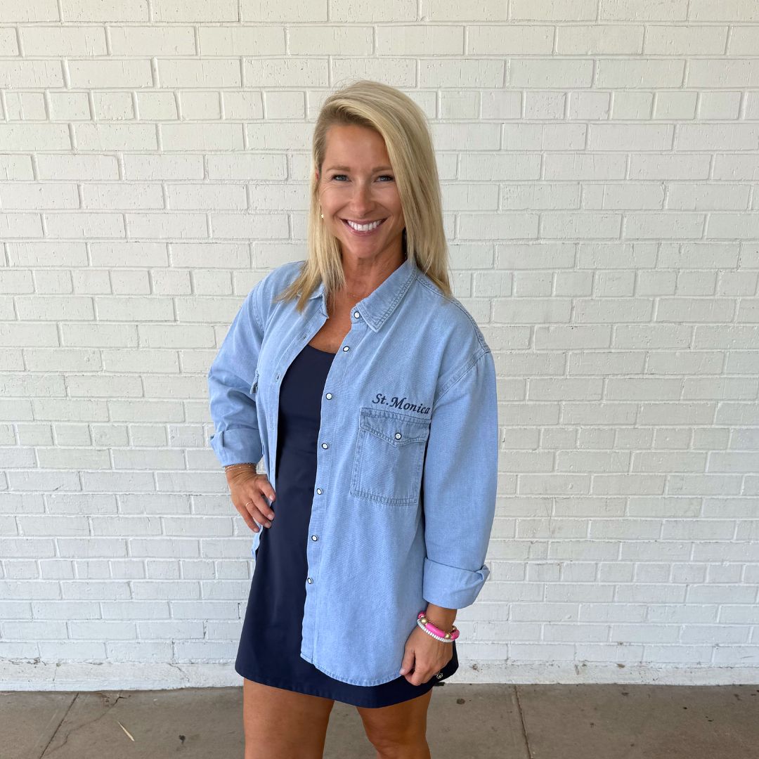 SS Monogrammed Denim Button Down