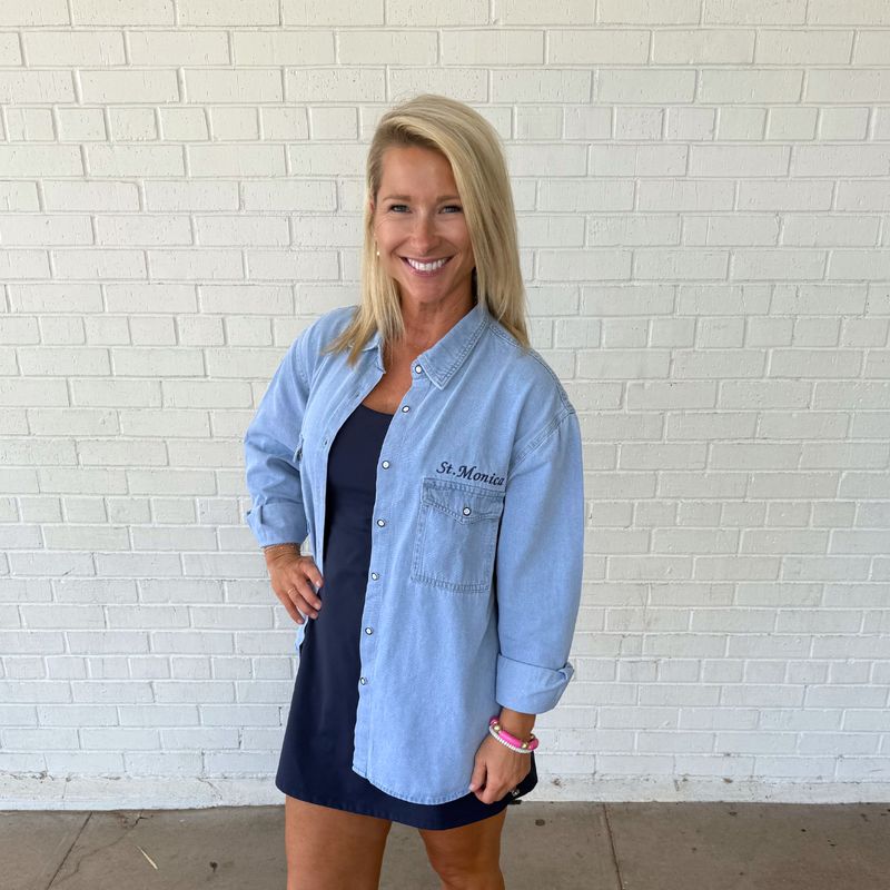 SS Monogrammed Denim Button Down