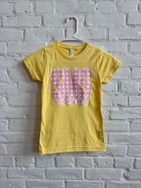 SS Yellow and pink gingham youth tee