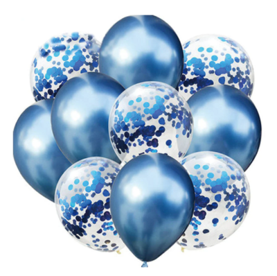 ​Mėlynas chromo balionų rinkinys su konfeti 12 '' 10vnt