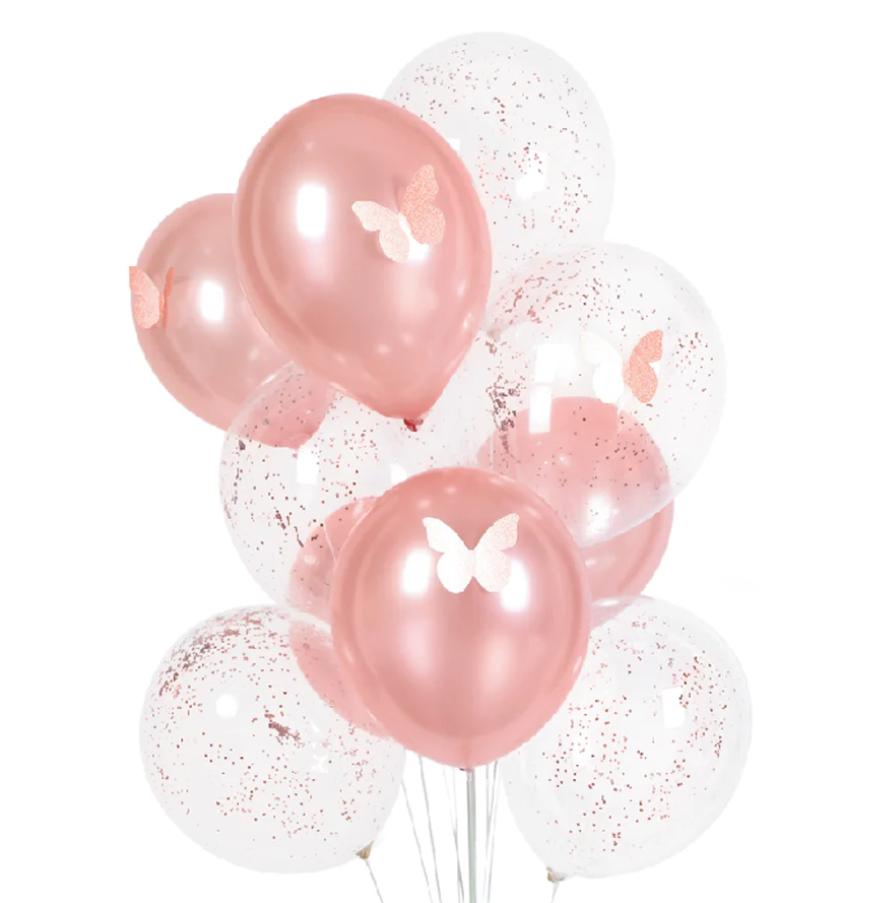 ​12 colių balionai su drugeliai iš putų polistirolo, rožiniai 10vnt