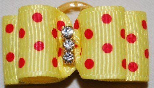 Polka Dot Dog Bows with 3 Rhinestone