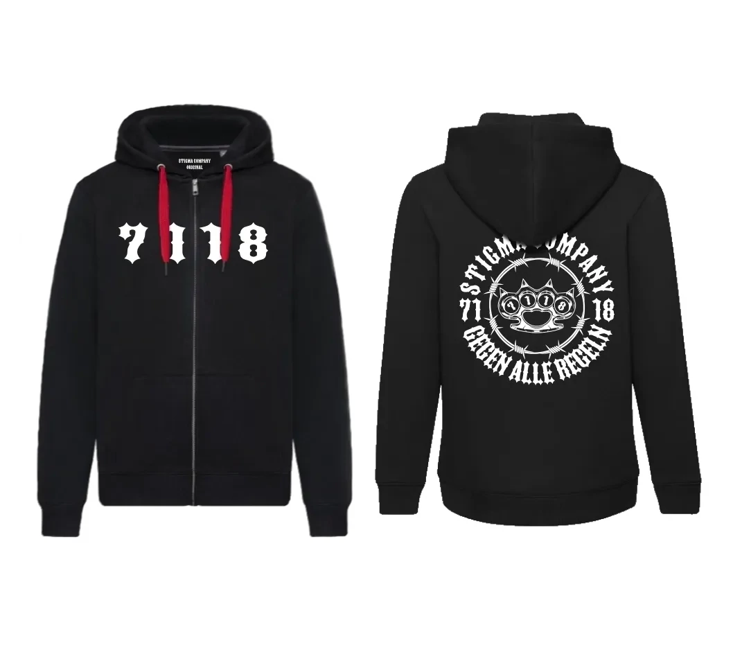 7118 Zip Hoodie, Farbe: Schwarz - Weiß, Größe: XL