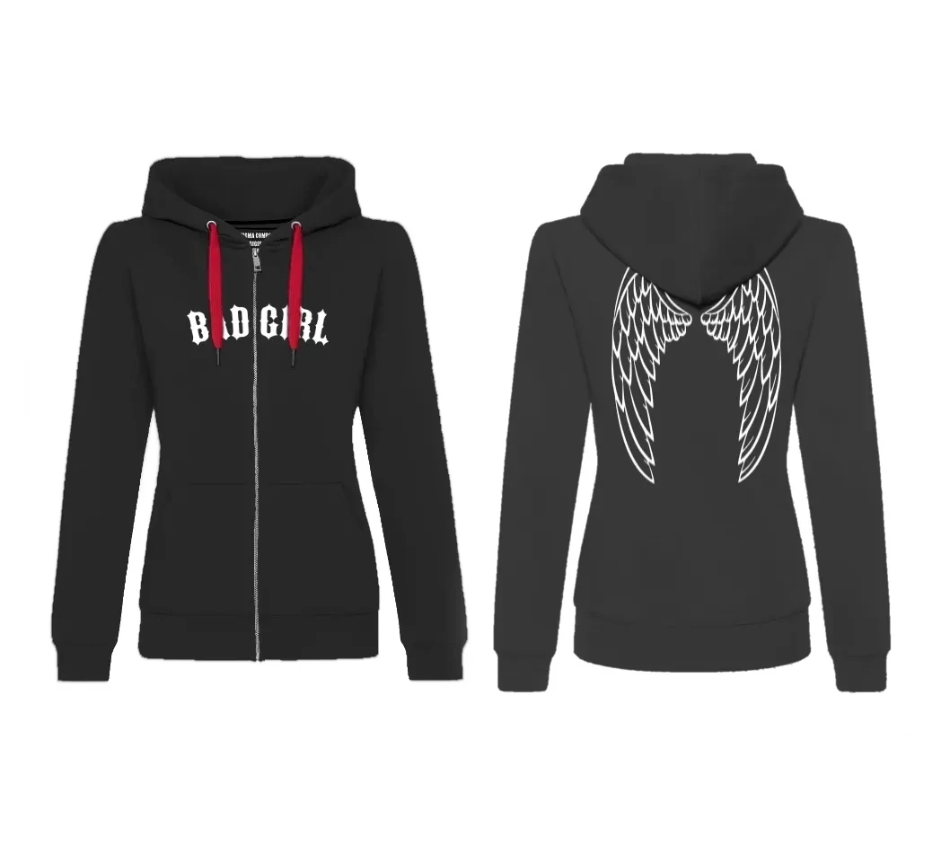 Bad Girl Zip Hoodie, Farbe: Schwarz - Weiß, Größe: L
