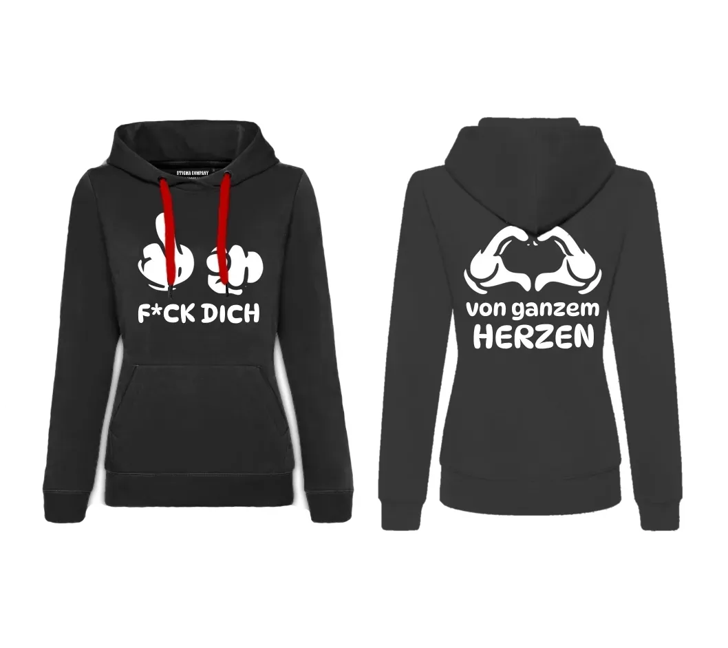 F*CH DICH von ganzem Herzen Hoodie, Farbe: Schwarz - Weiß, Größe: L