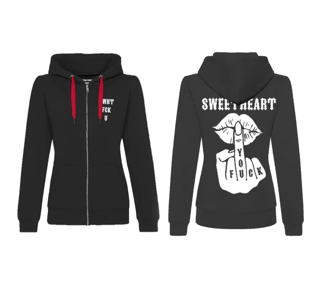 SWHT FCK U Zip Hoodie, Farbe: Schwarz - Weiß, Größe: L