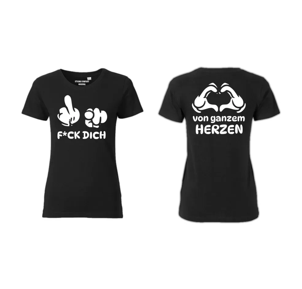 Fick Dich von ganzem Herzen T-Shirt, Größe: L, Farbe: Schwarz - Weiß