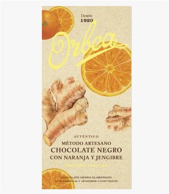 CHOCOLATE ARTESANO JENGIBRE Y NARANJA ORBEA 125g