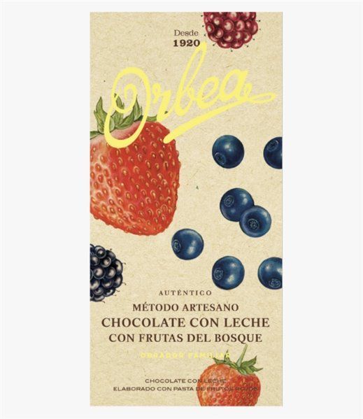 Chocolate Artesano con Leche y con Frutos del Bosque 125g Orbea