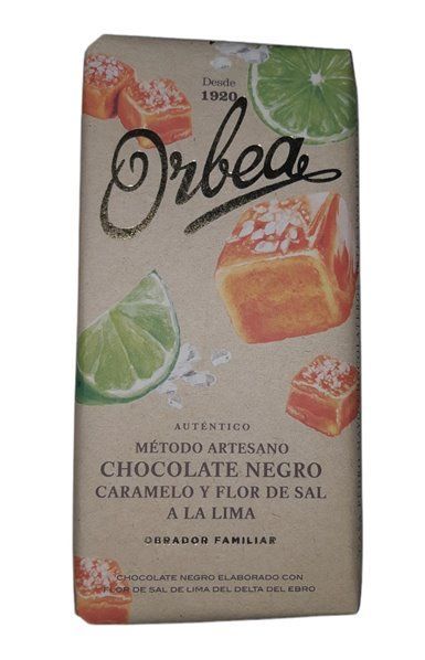 Chocolate Artesano Negro con Caramelo y Flor de sal a la Lima 125g Orbea Chocolate Artesano Negro con Caramelo y Flor de sal a la Lima 125g Orbea