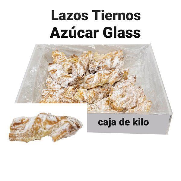 Lazos tiernos con azúcar glass caja de 1 kilo