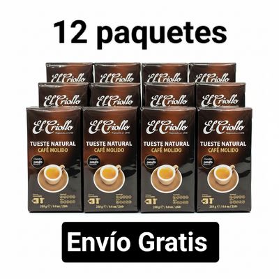 12 paquetes Café Molido de Tueste Natural 250 gr El Criollo