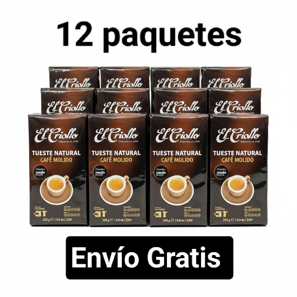 12 paquetes Café Molido de Tueste Natural 250 gr El Criollo