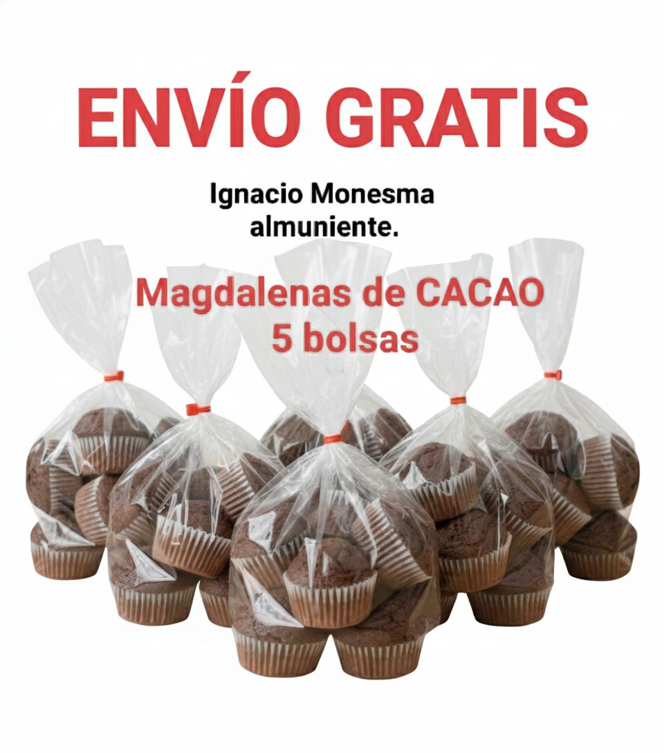 5 BOLSAS Magdalenas Artesanas de Cacao 250gr Monesma