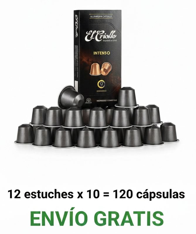 12 ESTUCHES Cápsulas de aluminio compatibles con Nespresso® Intenso El Criollo caja de 12 estuches x 10