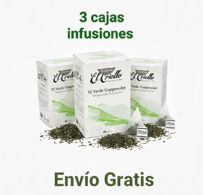 3 CAJAS de Té Verde Gunpowder El Criollo 20 bolsitas X CAJA