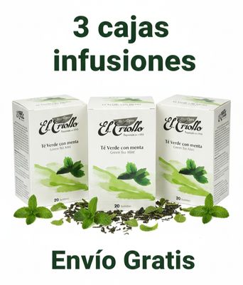 3 CAJAS de Té Verde con Menta El Criollo 20 bolsitas X CAJA