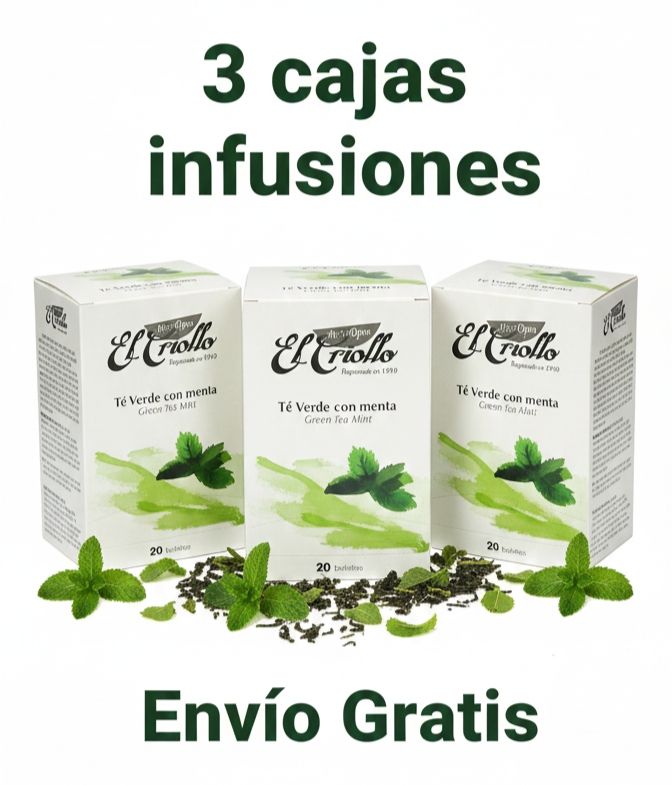 3 CAJAS de Té Verde con Menta El Criollo 20 bolsitas X CAJA 3 CAJAS de Té Verde con Menta El Criollo 20 bolsitas X CAJA