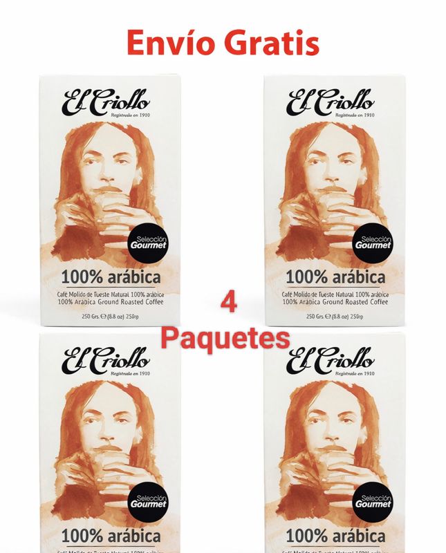 4 PAQUETES Café Molido Gourmet 100% Arábica 250gr El Criollo