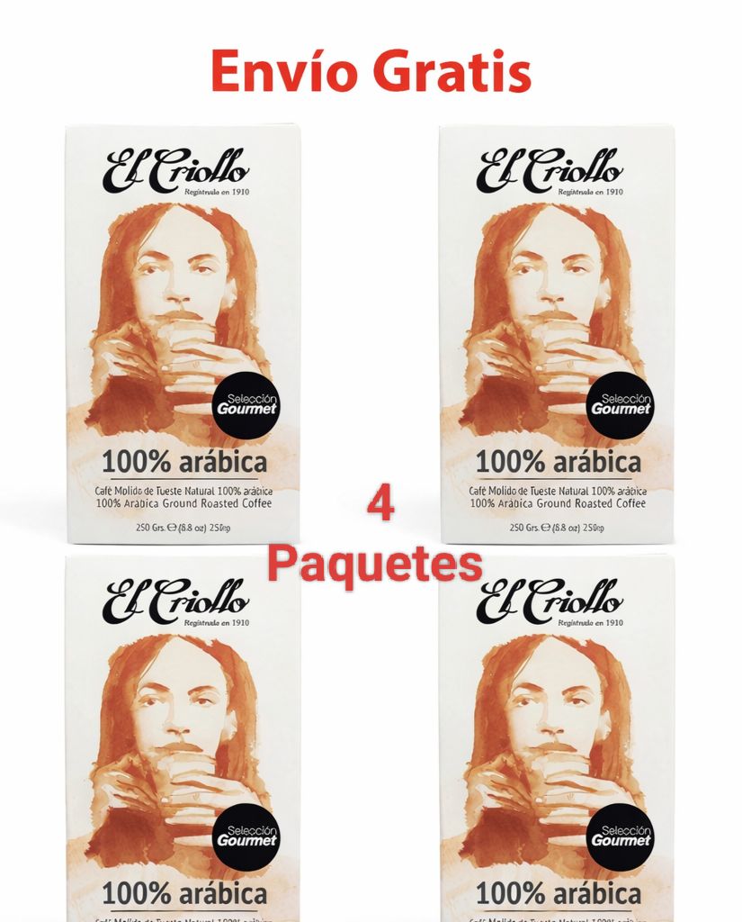 4 PAQUETES Café Molido Gourmet 100% Arábica 250gr El Criollo 4 PAQUETES Café Molido Gourmet 100% Arábica 250gr El Criollo