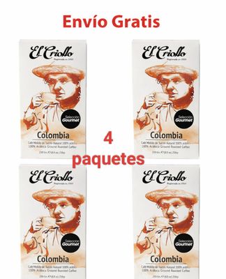 4 PAQUETES Café Molido Gourmet Colombia 250 gr El Criollo