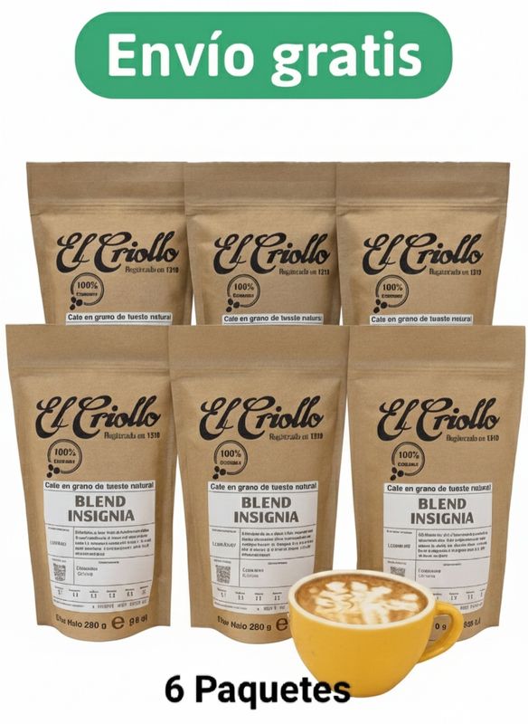 6 PAQUETES Café en Grano Blend Insignia El Criollo 250gr