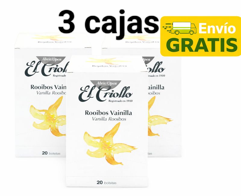 3 CAJAS Infusión Rooibos Vainilla El Criollo 20 bolsitas X CAJA