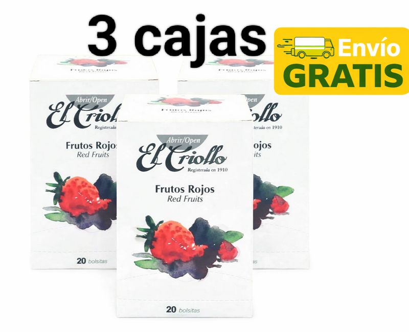 3 CAJAS Infusiónes de Frutos Rojos El Criollo 20 bolsitas X CAJA