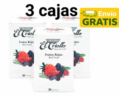 3 CAJAS Infusiónes de Frutos Rojos El Criollo 20 bolsitas X CAJA