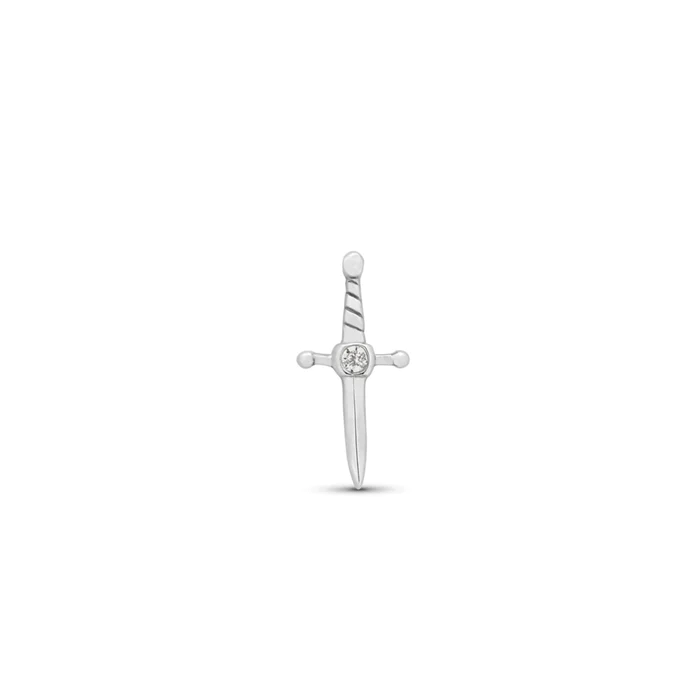 Trident- 	 White 14kt Gold Threadless Jewel Sword