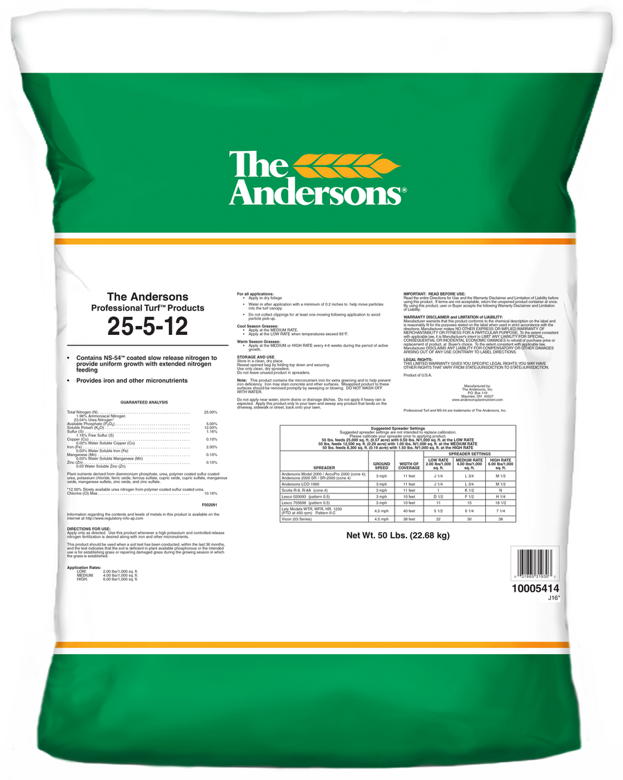 Fertilizante 25-5-12 50% NS-54/2%Fe 50lb | Nutrición Avanzada para Alto Rendimiento FERTILIZANTE PARA GOLF THE ANDERSONS