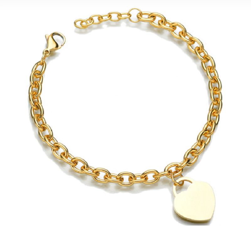 Pulsera con dije corazón dorado de acero inoxidable