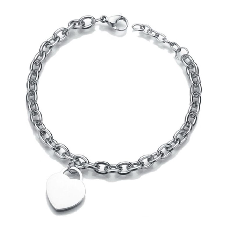 Pulsera con dije corazón plata de acero inoxidable