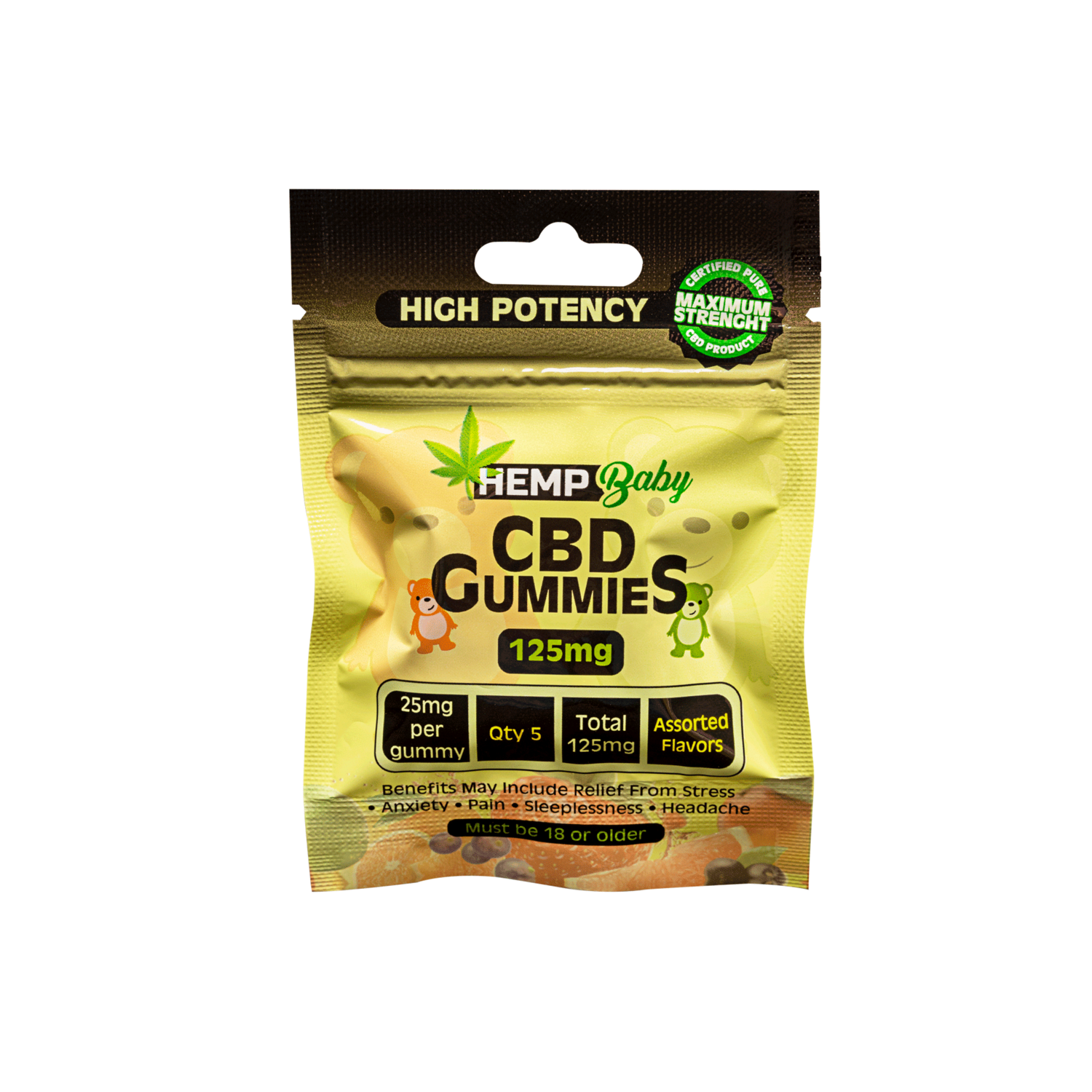 HempBaby CBD High Potency Gummies 5ct pouch