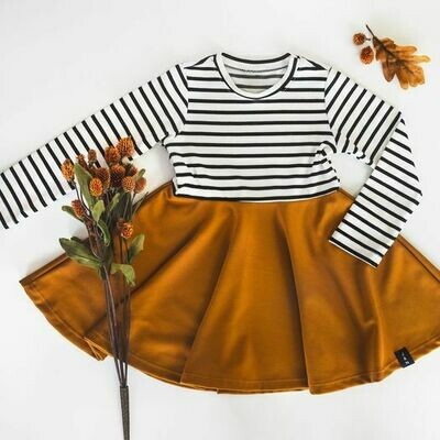 Robe circulaire pour filles - Rayé noir/Ocre Robe circulaire pour filles - Rayé noir/Ocre