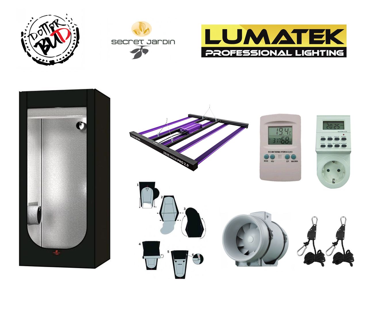 Kit grow box led 100x100x200cm Lumatek Zeus 465W Pro 2.9, OPTIONAL'S: KIT SENZA OPTIONALS