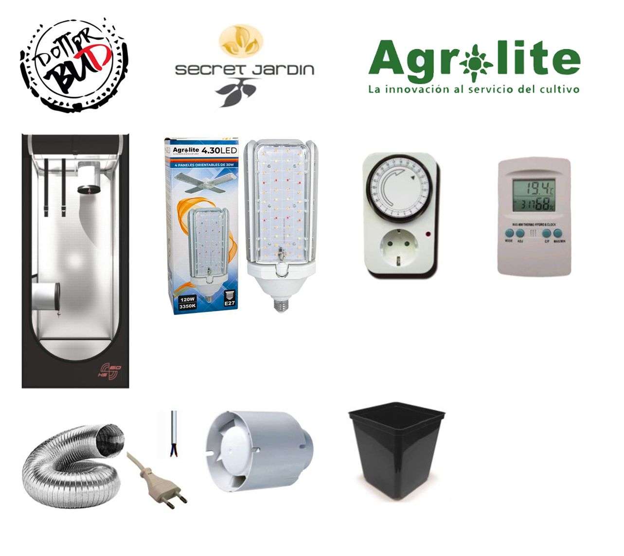 Kit grow box 60x60x160cm Agrolite 430 LED | 120W 3500K, OPTIONAL'S: KIT SENZA OPTIONALS
