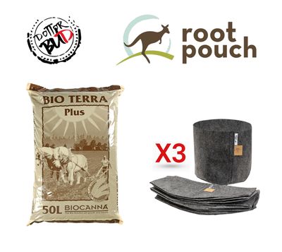 Kit Coltivazione – Biocanna Bio Terra plus 50L + 3 Vasi Root Pouch in Tessuto Geotessile Kit Coltivazione – Biocanna Bio Terra plus 50L + 3 Vasi Root Pouch in Tessuto Geotessile