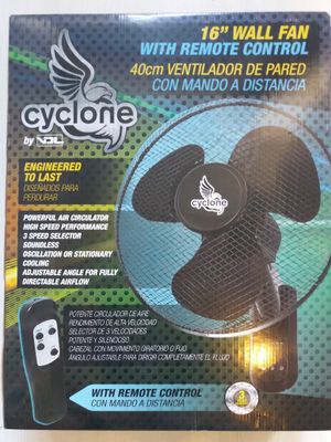 Ventilatore murale oscillante 50w a 3 velocità cyclone con telecomando
