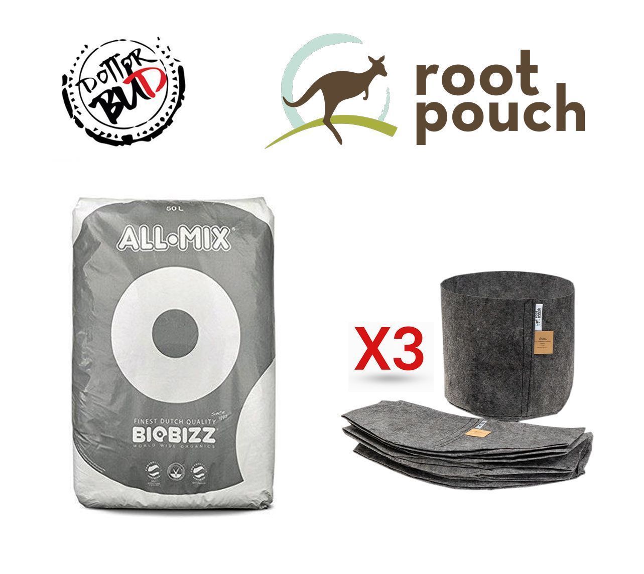 Kit Coltivazione – Biobizz All Mix 50L + 3 Vasi Root Pouch in Tessuto Geotessile Kit Coltivazione – Biobizz All Mix 50L + 3 Vasi Root Pouch in Tessuto Geotessile