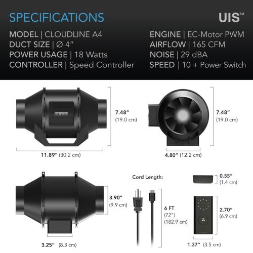 Ac Infinity Cloudline A4 Ø100MM Ac Infinity Cloudline A4 Ø100MM