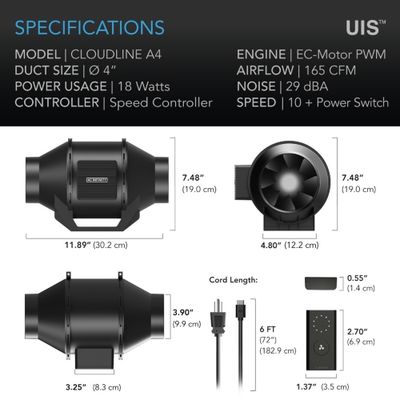 Ac Infinity Cloudline A4 Ø100MM Ac Infinity Cloudline A4 Ø100MM