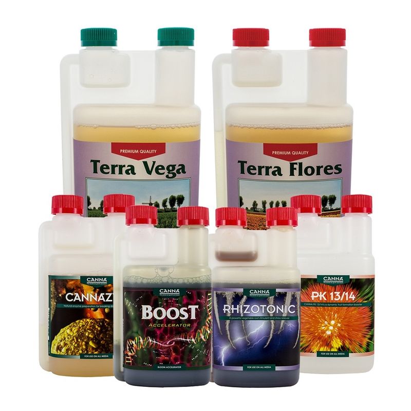 Kit completo fertilizzanti Canna Terra con additivi per crescita e fioritura in terra