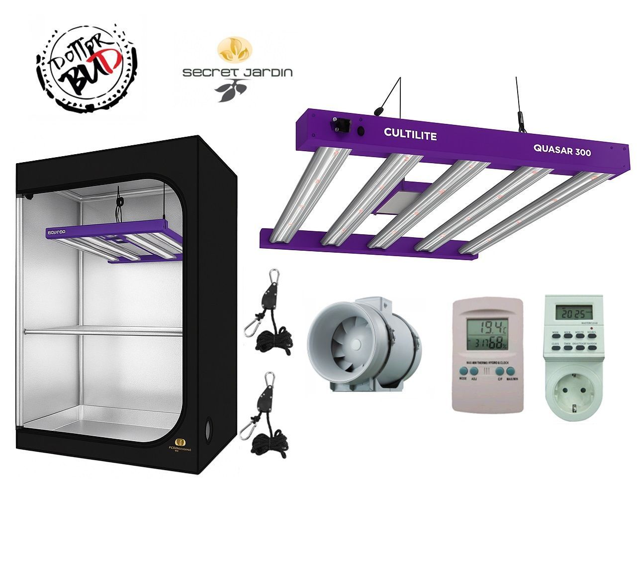 Kit Growbox 120x60x178 Cultilite QUASAR 300W 2.9 µmol/J Kit Growbox 120x60x178 Cultilite QUASAR 300W 2.9 µmol/J, AGGIUNTE OPZIONALI: KIT SENZA AGGIUNTE