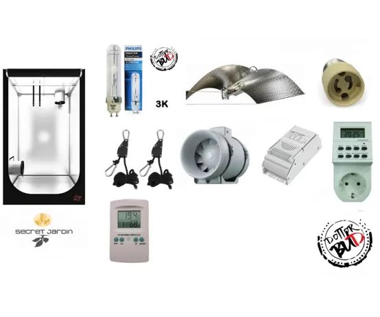 Kit Growbox Completo 120x120x200cm 315W CMH LEC 4k Secret Jardin, AGGIUNTE OPZIONALI: KIT SENZA AGGIUNTE