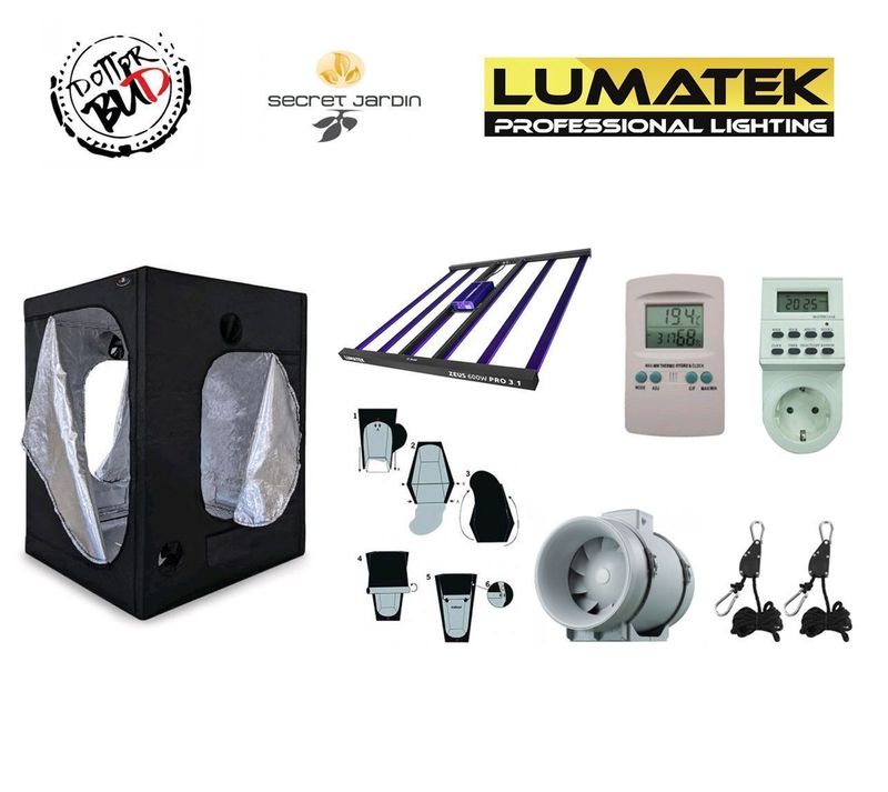 Kit grow box completo LED 150x150x200 con Lumatek Zeus 600W Pro 3.1 Dobermann by Ortoled