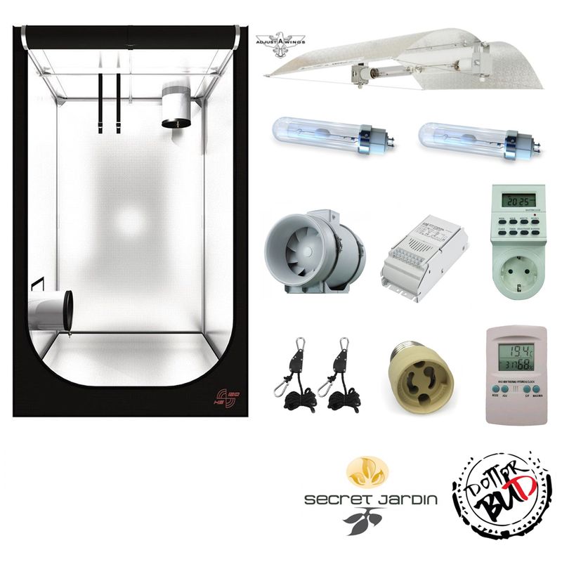 Kit growbox completo 120x120x200cm con lampada Philips CMH-LEC 630W 3K e riflettore Adjust a Wings