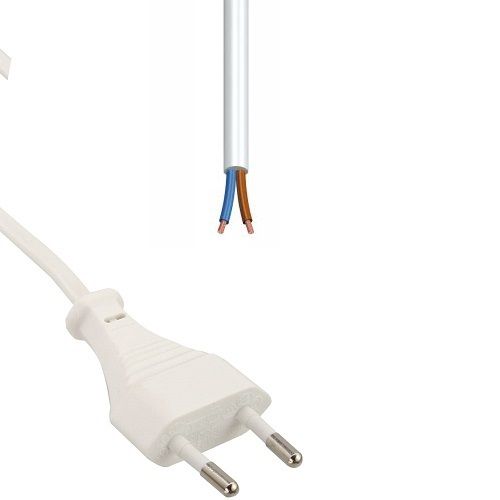 Cavo bipolare 2x1mm 10A 260cm con spina italiana a 2 poli bianco per lampade CFL e aspiratori