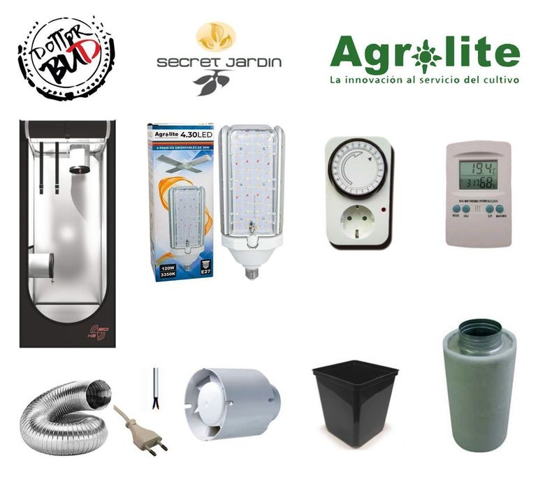 Kit growbox completo PHYTOLITE 60x60x160 cm con LED Agrolite 120W 3500K per coltivazione indoor